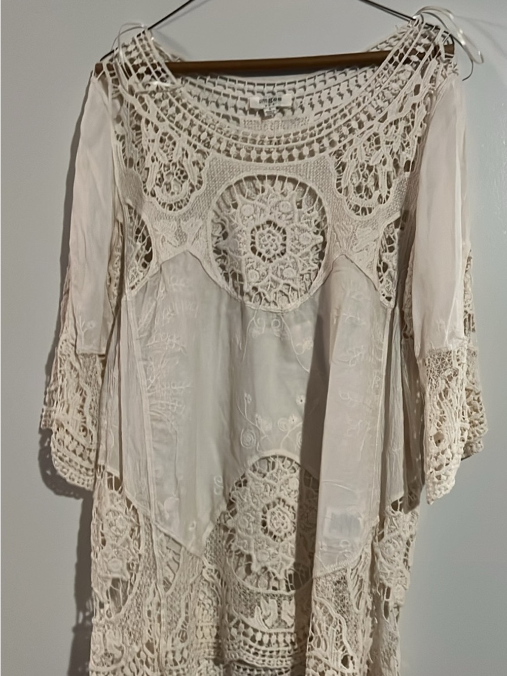 Umgee Cream Crochet Lace Boho Tunic Top